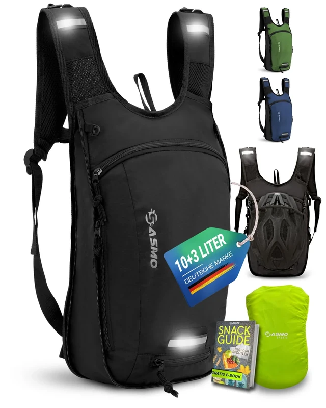 SASMO® Fahrradrucksack 10+3l mit Thermofach & Helmnetz | MTB Rucksack | Fahrrad Rucksack - inkl. Regenschutz | Trinkrucksack Fahrrad für Herren & Damen
