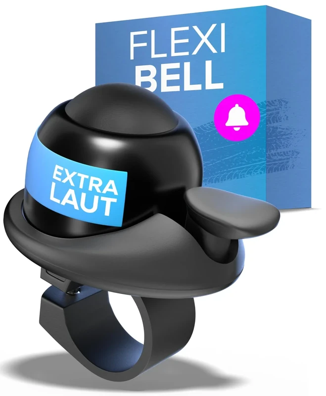 BÜCHEL Fahrradklingel FLEXIBELL in Schwarz - 360° Drehbare Fahrrad Klingel bis zu 100 dB | Wasserfeste & Rostfreie Klingel Fahrrad | Für Alle Lenkerarten Geeignet und als Fahrradklingel Kinder