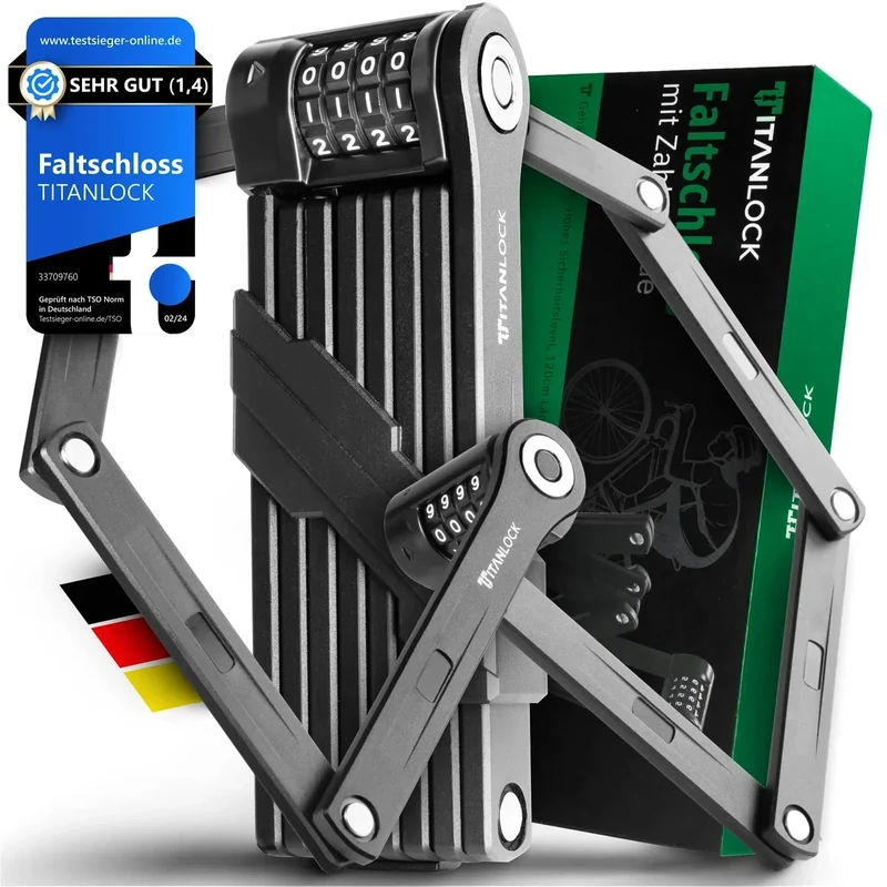 TITANLOCK Fahrradschloss Faltschloss Diebstahlsicher [Individueller Pin] Zahlenschloss Schnelle + Leichte Montage Rostfrei Sicherheitsstufe 10/10