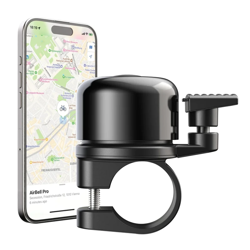 AirBell Pro - Fahrradklingel mit integriertem Tracker für Apple Find My Netzwerk, AirTag Alternative (22.2mm Standard Lenker)