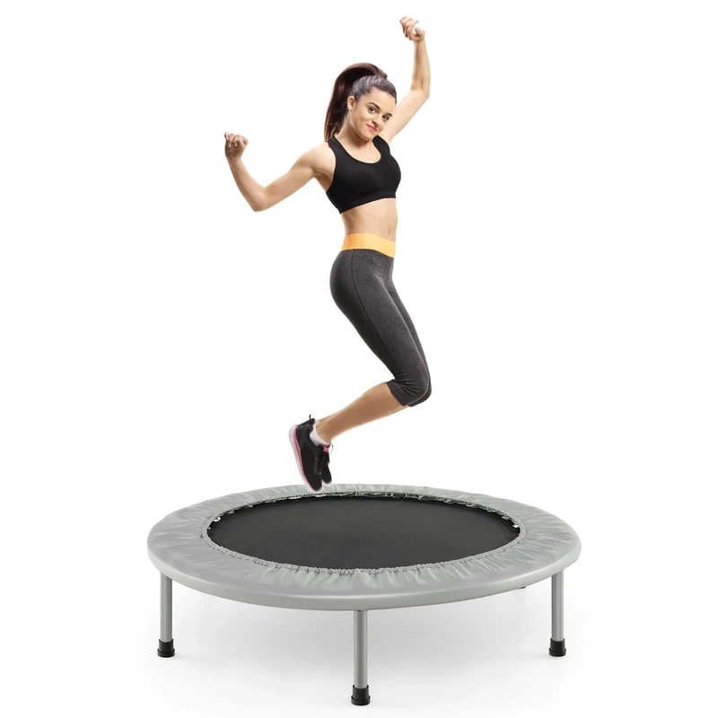 COSTWAY φ97cm Mini Trampolin, Fitness-Trampolin faltbar, Kindertrampolin bis 150kg belastbar, Gartentrampolin Indoor für Kinder und Erwachsene (Grau)