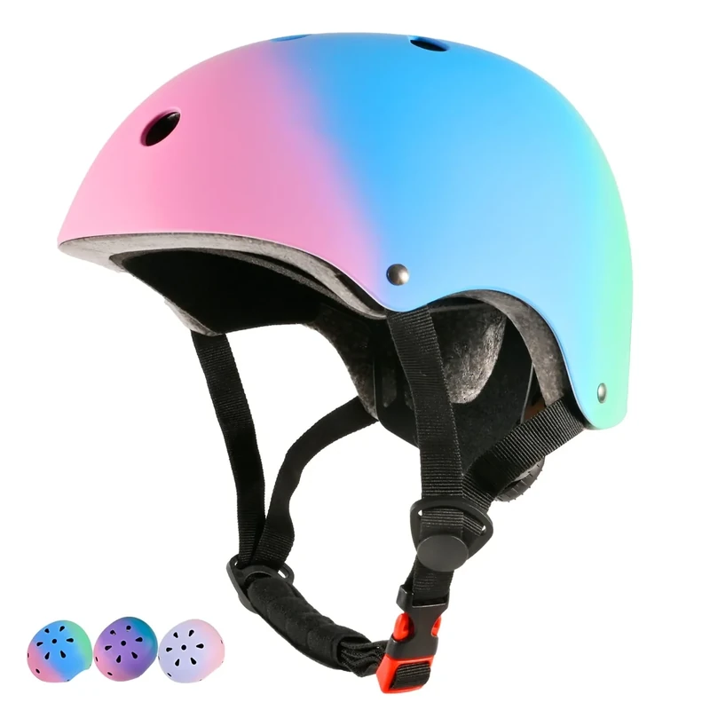 LOKJIJI Verstellbarer Kinder Fahrradhelm Skaterhelm für Mädchen Jungen Jugend, Farbe Farbverlauf Kinder Schutzhelme für Multi-Sportarten Fahrrad Skateboard Skaten, Blau, M