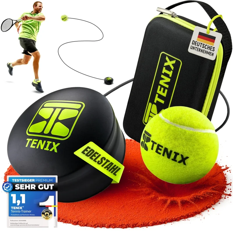 TENIX® Tennis-Trainer Set [mit Power-Grip-System] Tennis Trainingsgerät für Kinder & Erwachsene | Tennis alleine Spielen im Hof, im Park, auf dem Tennisplatz | Hole dir deinen Selbst-Trainer!