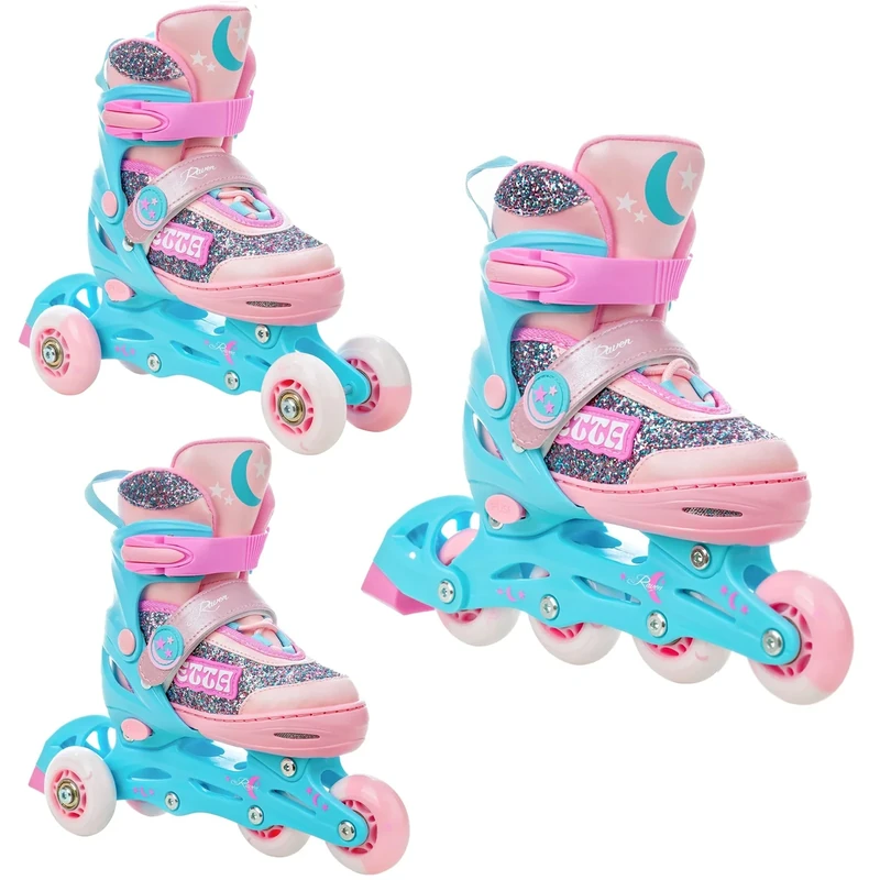 RAVEN 3in1 Inline Skates Triskates Rollschuhe Inliner für Kinder Mädchen verstellbar (Etta Blue/Pink, 34-37 (21,5cm-24cm))