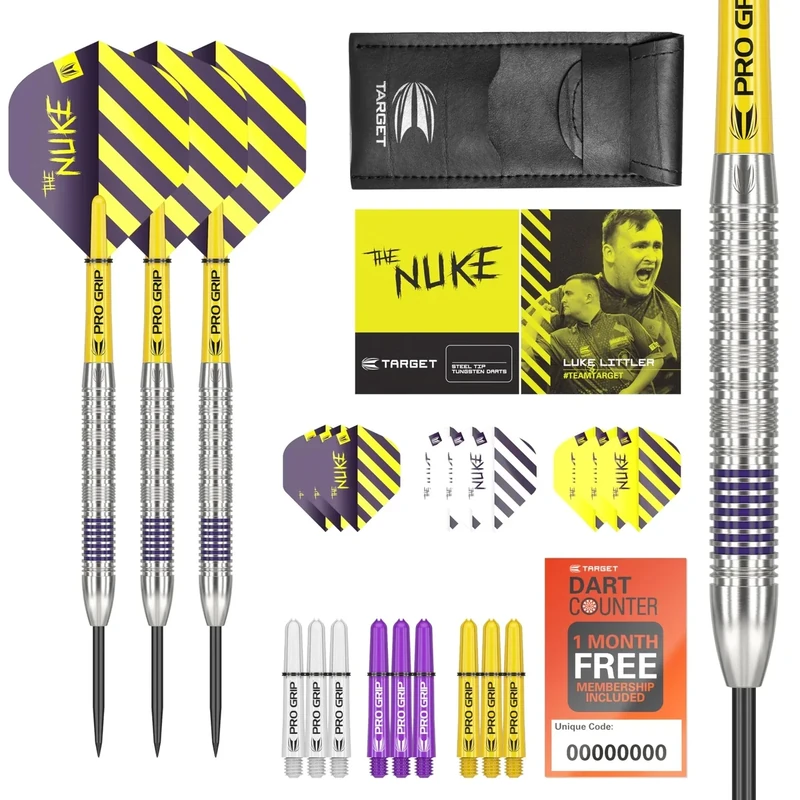 TARGET Darts Luke Littler Dart-Set mit 80 % Wolframstahlspitze, 23 g, professionelles Dart-Set, Pro-Grip-Schäfte, Pro Ultra Flights, Dart-Geldbörse im Lieferumfang enthalten, Dart-Zubehör-Set