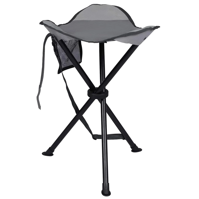 Portal Klapphocker Faltbar mit Seitentasche Dreibeinhocker Ultraleicht Tragbarer Angelstuhl 53.3cm Hoch 102KG Belastbar Campinghocker mit Seitentasche für Angeln Camping Wandern Grau