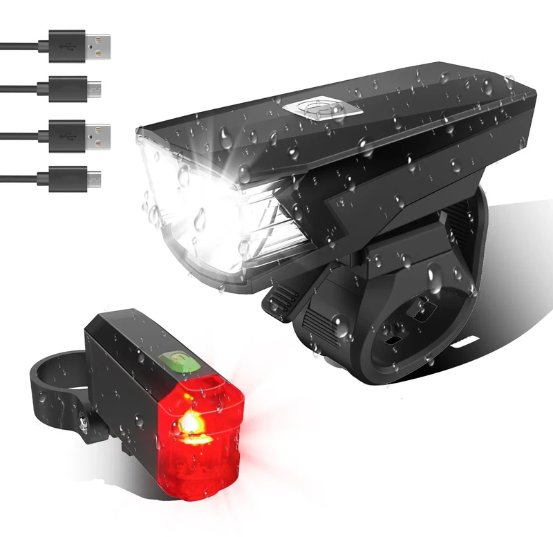 Fahrradleuchten-Set, StVZO-zugelassen Beleuchtungsset Led-Frontlicht + Rücklicht Fahrradlicht Sets丨Rad-Licht Hell Vorne USB Typ C