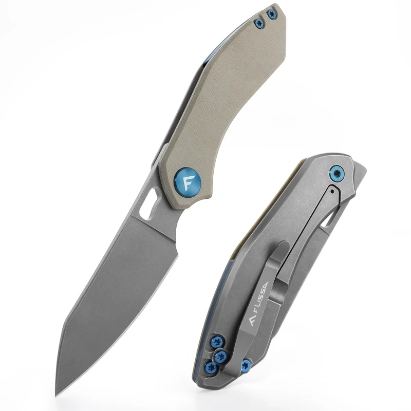 FLISSA Klappmesser Taschenmesser mit G10-Griff, Gefaltete Länge 9 cm, Scharfes Einhandmesser Messer Outdoor Messer ohne Verriegelung, sehr kompakt, für Jagd Camping, braun