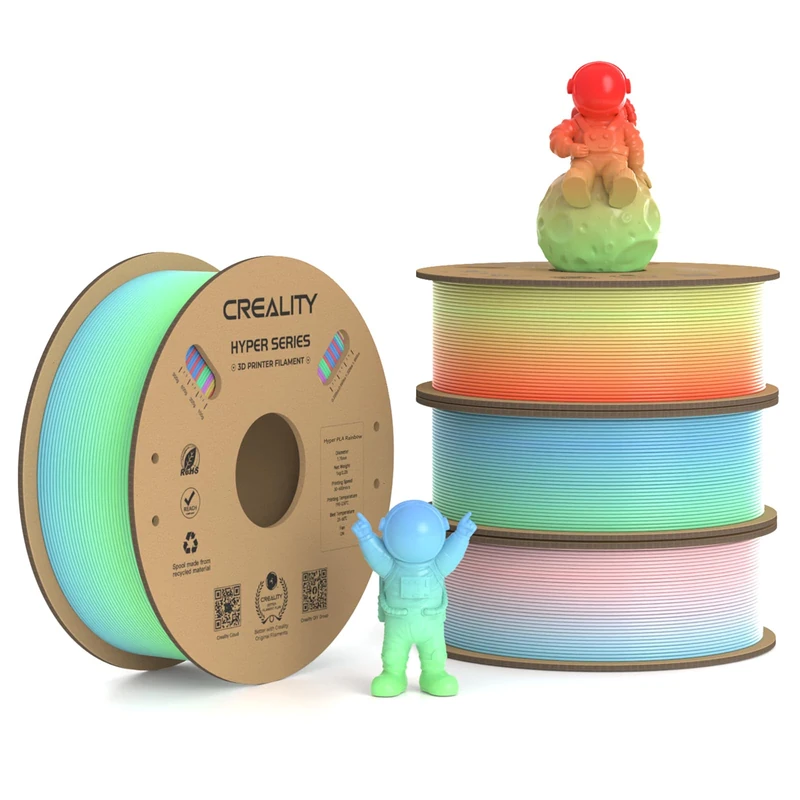Creality Hyper PLA-Filament, 1,75 mm, 30–300 mm/s, Hochgeschwindigkeits-3D-Drucker-Filament, Maßgenauigkeit +/- 0,02 mm, passend für die meisten FDM-3D-Drucker, 4 Stück, 1-kg-Spule, Regenbogen