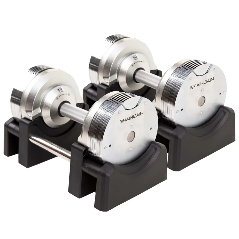 BRAINGAIN Verstellbare Hanteln - 23.5kg, 32.5kg, 41.5kg - Chrom/Schwarz - Vielseitige Heimfitness-Gewichte für Krafttraining (Chrom, 2 x 23,5kg)