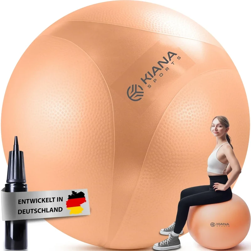 KIANA SPORTS® Gymnastikball & Sitzball - 4 Größen - Deutsche Entwicklung - Rutschfester Yoga Ball mit Noppen - Extra Dick & Belastbar - inkl. Pumpe & Übungsplan – Ideal für Fitness & Büro