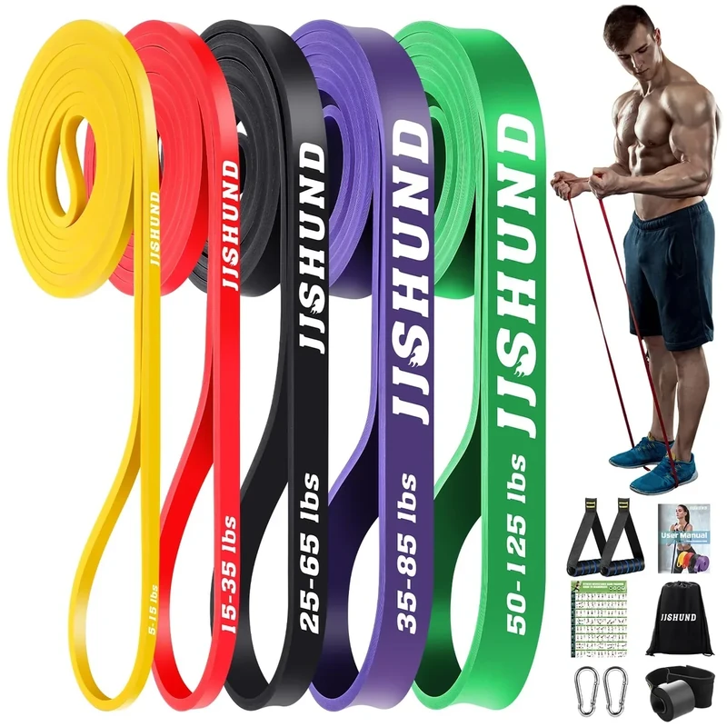 5 Stück Fitnessbänder, Resistance Bands in 5 Verschiedenen Spannungen Widerstandsbänder Set mit Türanker Griffen Gymnastikband Fitnessband für Pilates Yoga Krafttraining Bodybuilding