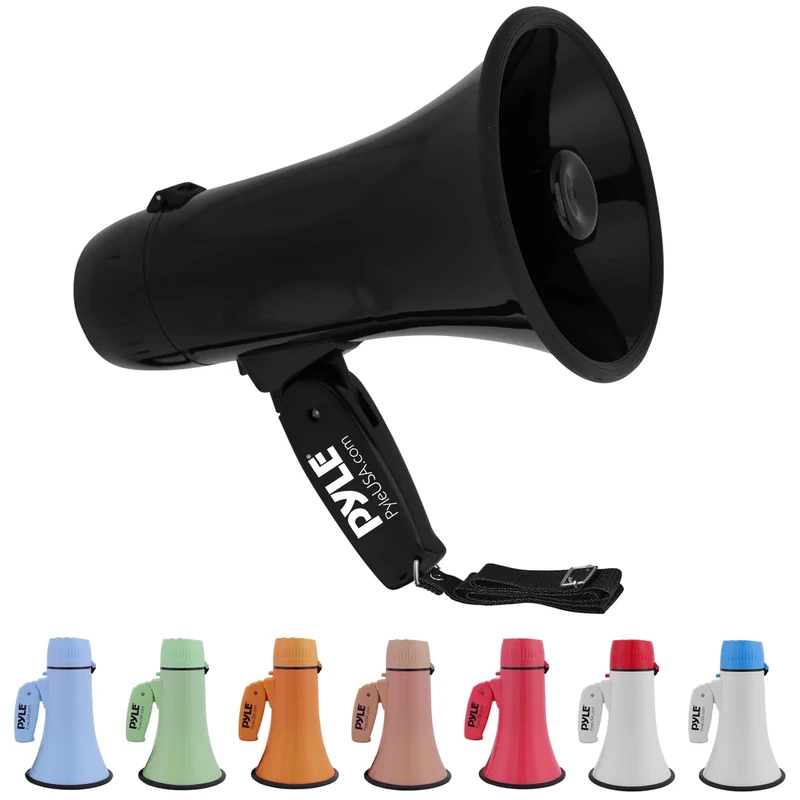 Pyle Sport & Freizeit Leichtes und tragbares Bullhorn-Megaphon, AUX-Eingang (3,5 mm) für MP3/Musik, automatische Sirene, 20 Watt, MIC/Talk (Rosa)