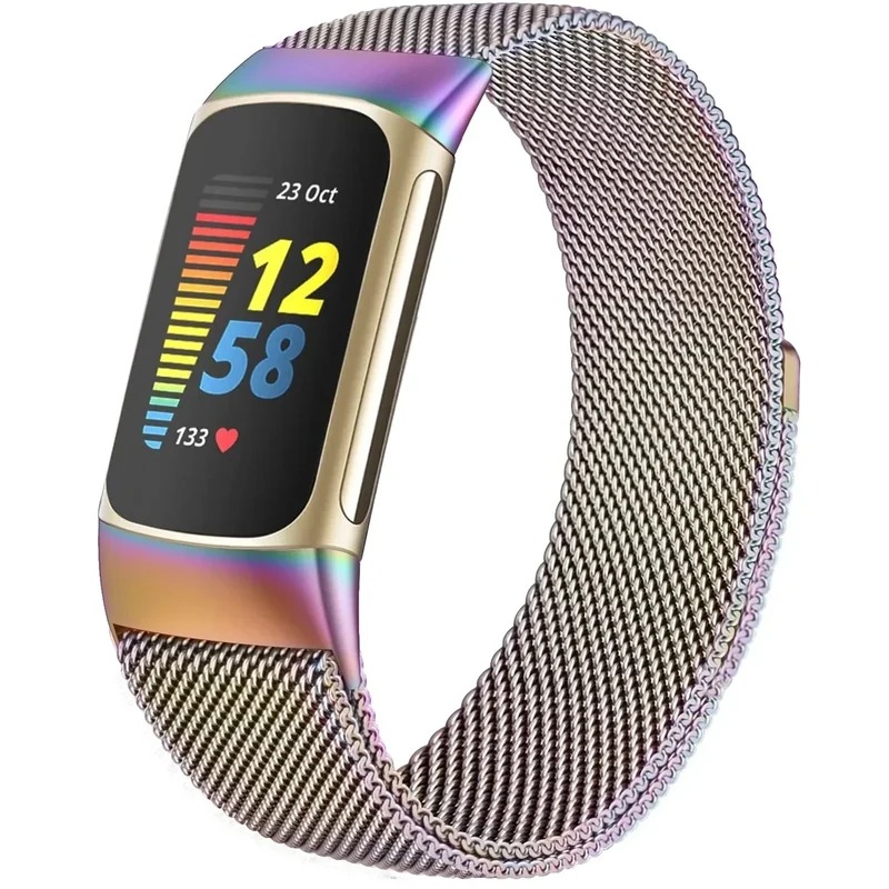 surundo Kompatibel mit Fitbit Charge 6/Fitbit Charge 5 Armband für Damen Herren, Magnetverschluss Maschen Schleife Verstellbares Metall Bänder für Fitbit Charge 6/Fitbit Charge 5