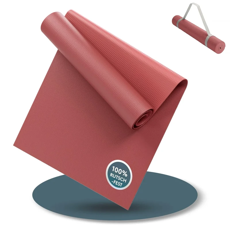 LILENO SPORTS Yoga Matte Bordeaux (180x60cm) - Sport und Yogamatte extra rutschfest in 4 mm Dicke - Gymnastikmatte und Fitnessmatte für Workout und Yoga - Sportmatte für Zuhause