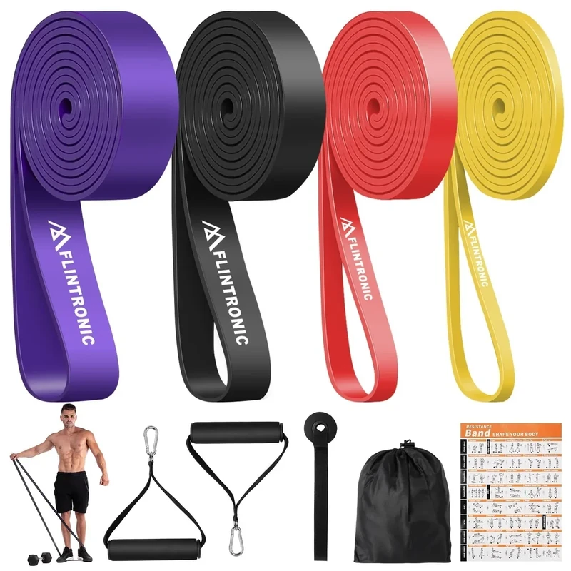 flintronic Resistance Bands Set, 4 Verschiedene Stufen von Widerstandsbändern, Fitnessband Gymnastikband für Muskelaufbau, Fitnessbänder für Klimmzüge Training, Kraftraining, Yoga