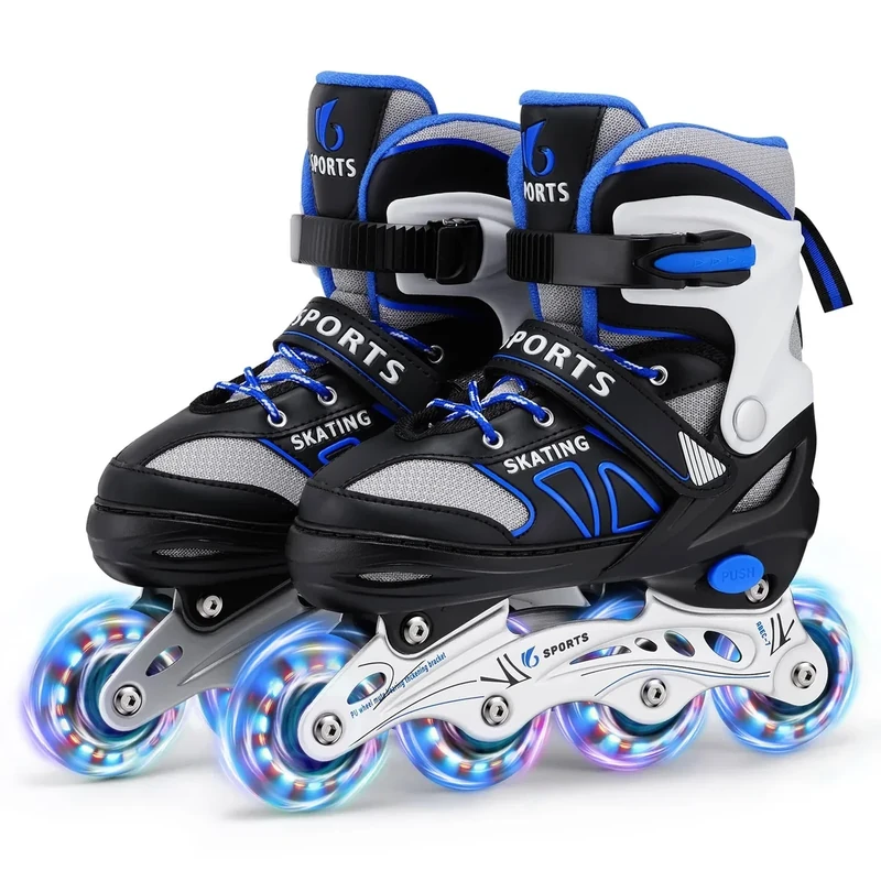 Inline Skates für Kinder Jungen Mädchen Anfänger, 4 Size verstellbare Rollschuhe mit Light Up Rollen. (S (EU28-32)) / (CN 31-34)