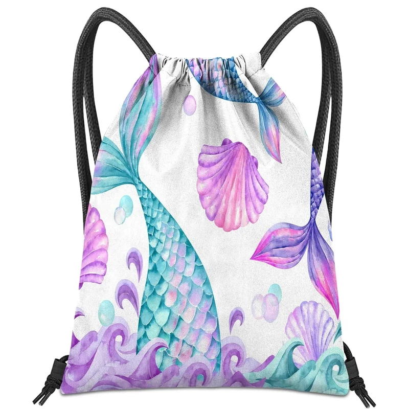 BHAHB Turnbeutel mit Kordelzug, für Fitness, Strand, Schwimmen & Reisen,Stylischer Nette Wasserdicht Sporttasche für Damen Mädchen Herren (Z15-Fischschwanz)