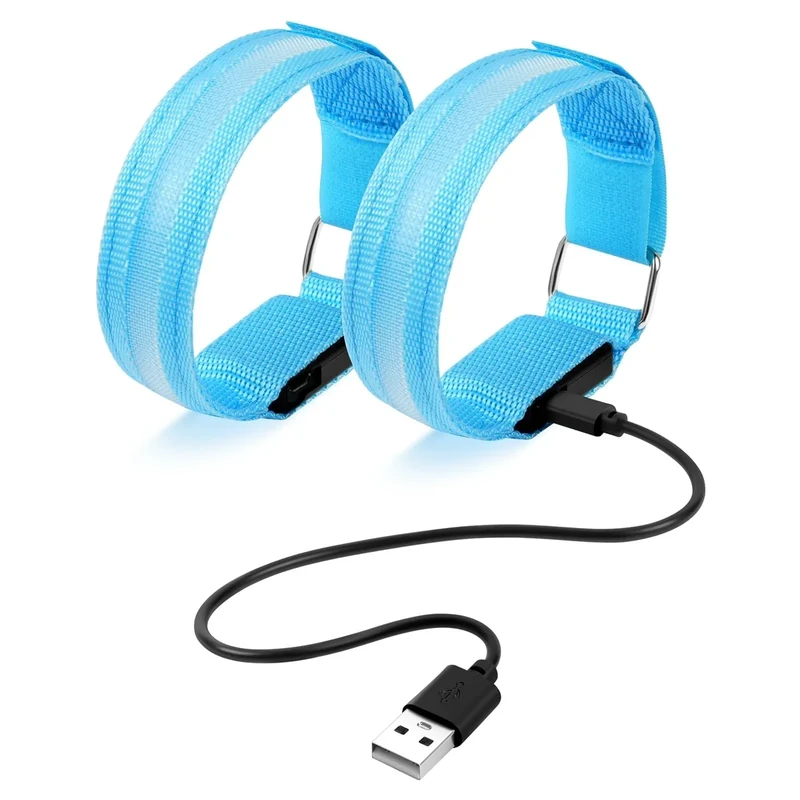 Ainiv 2 Stück LED Armband Aufladbar, Reflective LED leucht Armbänder Lichtband, Band Leuchtarmband, Kinder Erwachsene Nacht Sicherheits Licht für Joggen Laufen Hundewandern Running Outdoor Sports-Blau