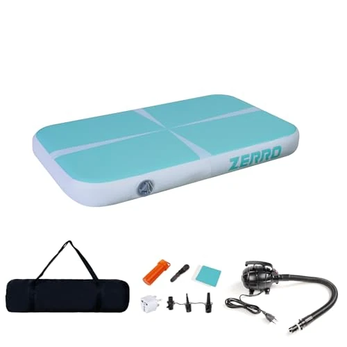 CCLIFE Tracking Matte 1m Turnmatte Aufblasbar klappbar mit Elektrischer Luftpumpe Yogamatte Tumbling Matten Trainingsmatte 10cm Blaugrün