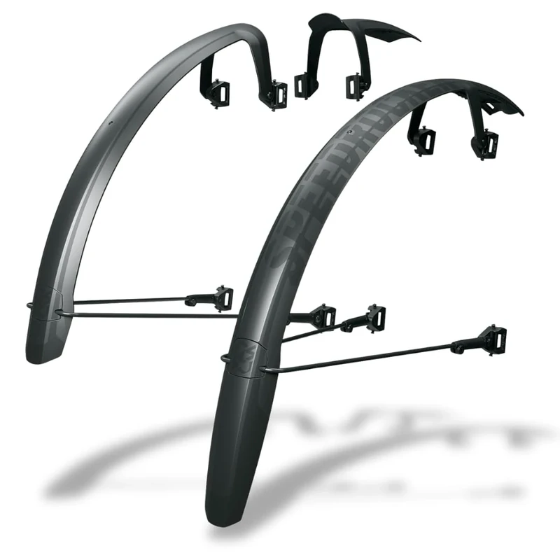 SKS GERMANY SPEEDROCKER XL SET Schutzblech-Set für Gravel-Bikes (mit Streben und Doppelspoiler-Funktion, für extra breite Reifen bis 52 mm, Hochleistungskunststoff), schwarz