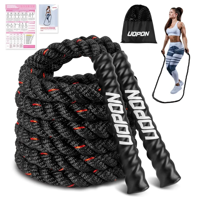 Schweres Springseil, 0,6kg Ultra-gewichtet Skipping rope mit Trainingsposter, Springseil gewichtet für Training, 280CM Weighted jump rope für Kraftaufbau, Muskeltraining und Ganzkörperfitness