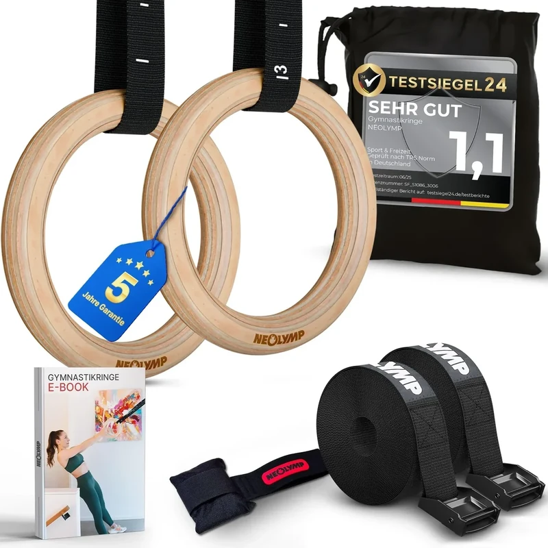 NEOLYMP Turnringe Outdoor – Gymnastikringe - Optimaler Grip und Haltbarkeit - Schweiß aufnehmend - Turngeräte für Zuhause & Outdoor Training - Ringe Turnen - Calisthenics Ringe