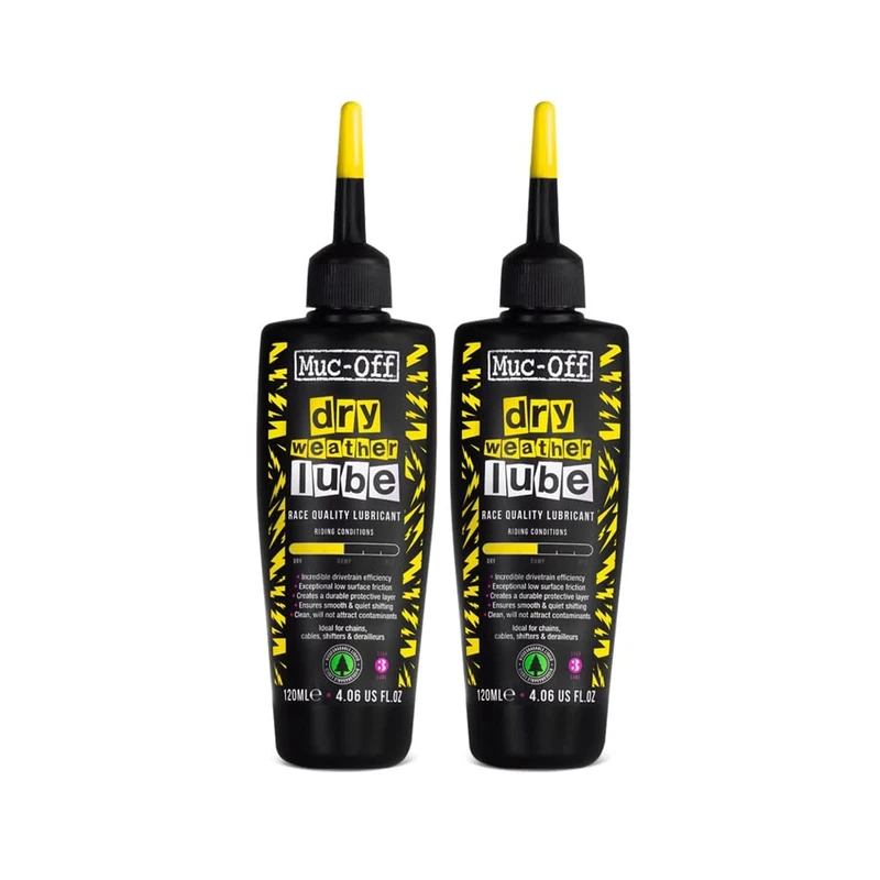 Muc-Off Dry Chain Lube Trocken Kettenöl Fahrrad 120 ml, 2 Pack - Biologisch Abbaubares Schmierfett Kettenfett, Für alle Arten von Fahrrädern - Formuliert für Trocke Wetterbedingungen