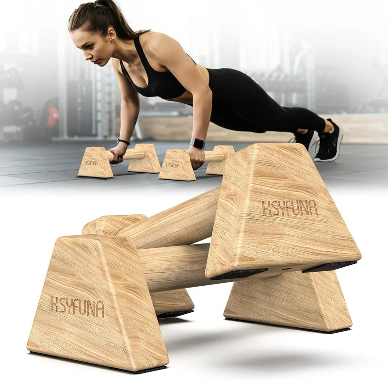 HSYFUNA Liegestützgriffe Holz - Push Up Bars Parallettes für Calisthenics, Handstand, Liegestütze & Dip - gelenkschonende Fitness Equipment für Indoor und Outdoor