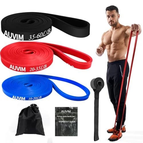 AUVIM Widerstandsbänder Set Fitnessbänder 3 verschiedene Stufen von Widerstandsbändern für Krafttraining, Stretching, Calisthenics, Cross-Fitness, Pilates, Yoga, inklusive Türanker-Aufbewahrungstasche