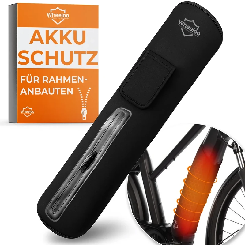 E-Bike Akku Schutzhülle mit Flaschenhalter Öffnung I Ebike Schutz mit Reißverschluss + Tasche I für mehr Reichweite I universale Passform I Fahrrad Abdeckung für integrierte E bike Akkus I WHEELOO