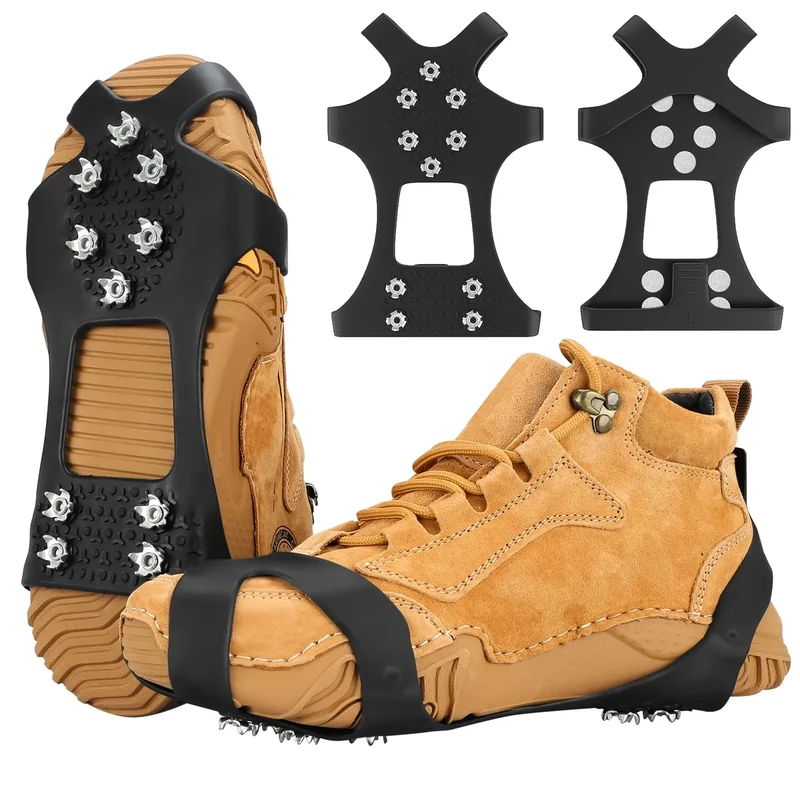HQCM Spikes für Schuhe Winter, Grödel Antirutsch Schuhspikes Steigeisen für Bergschuhe Outdoor Schuhkrallen Spikes für Wanderschuhe Eiskrallen Schneeschuhe (L)