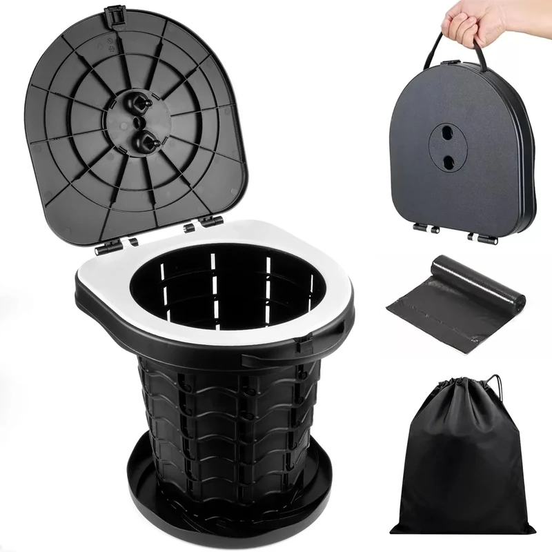 YSWOVUO Campingtoilette Faltbar, 220kg Camping Toiletten Mobile, Camping Klo Portable mit 10 Stück Toilettenbeutel, Klapptoilette für Camping, Wandern, Angeln, Reisen