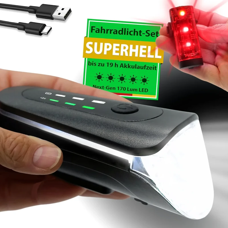 WIDDER Fahrradlicht Set Vorne und Hinten [StVZO zugelassen, extrem hell 170 Lum] – Fahrrad Licht USB C aufladbar – Fahrradbeleuchtung mit Automatik-Modus – Fahradlichterset LED Bike Light & Rücklicht