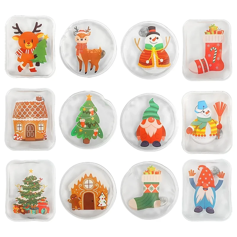 Anstore 12er Set Taschenwärmer Wiederverwendbar, Handwärmer Kinder Handwärmer Weihnachten zum Knicken, Taschenheizkissen mit Weihnachtsmann/Schneemann/Rentier