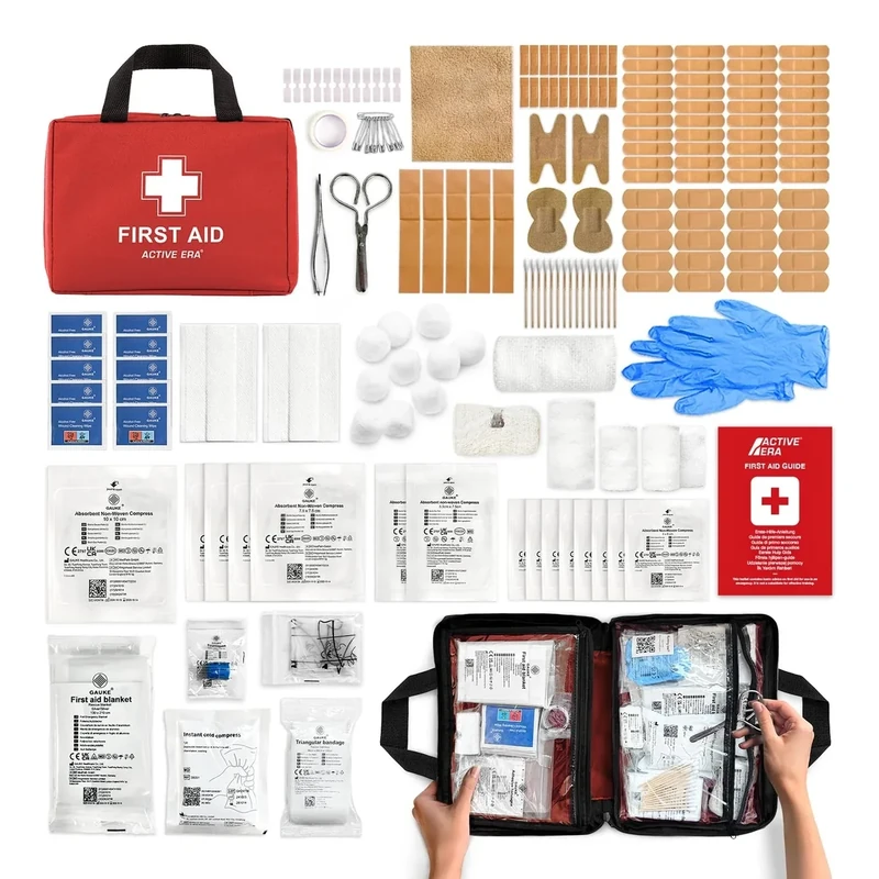 Active Era Premium Erste Hilfe Set - 180-teiliger Erste Hilfe Kasten - Notfall Ausrüstung inkl. Kühlpacks, Pflaster, Rettungsdecke für Zuhause, Reise oder als Erste Hilfe Set Outdoor - ISO 13485