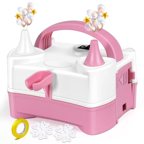 Elektrische Ballonpumpe, Professionelle Ballonpumpe 600W 2 Aufblasmodi, 4 Zubehör enthalten, Ballonmaschine für Geburtstag, Hochzeit und Party Dekoration (Rosa)