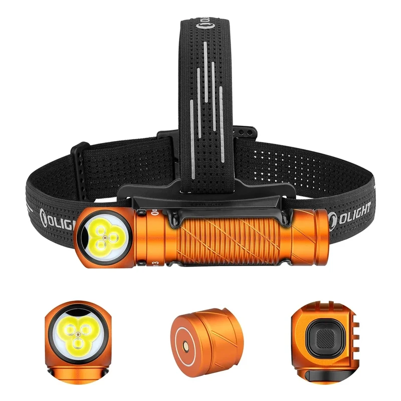 OLIGHT Perun 3 LED Stirnlampe Wiederaufladbar, Superhell 3000 Lumen Kopflampe mit 7 Lichtmodi, Sensor, Rotlicht und Stirnband, IP68 Wasserdichte Mini Headlampe für Campen, Angeln, Jagd Orange