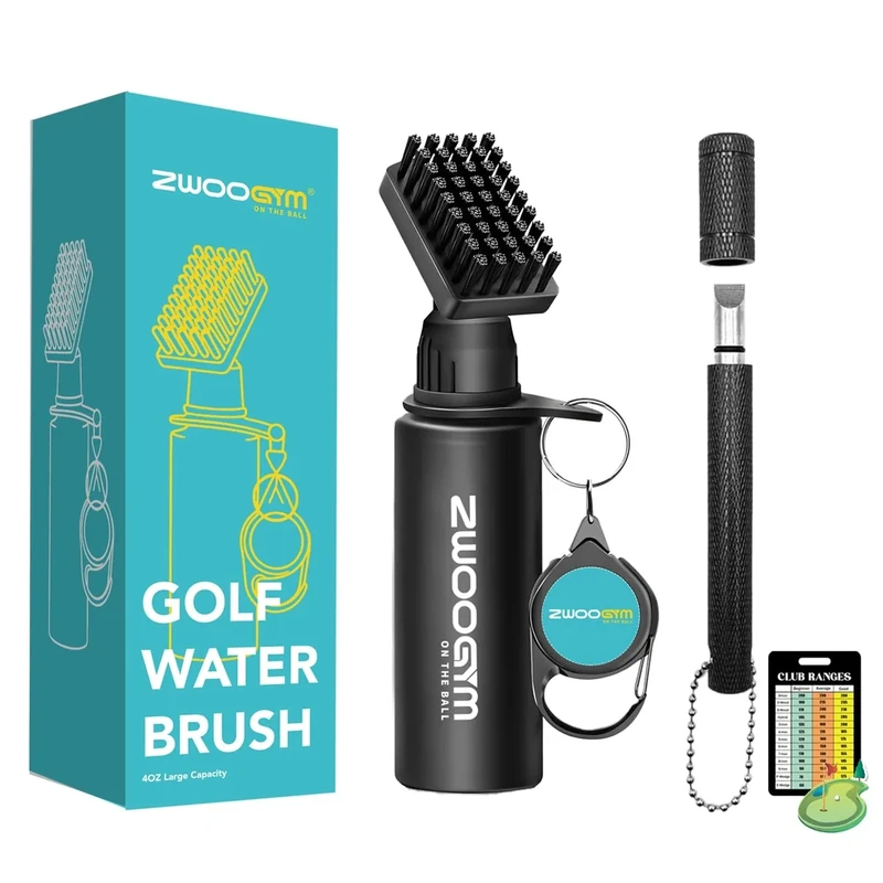 ZWOOGYM Pro Golfschläger-Reiniger-Set, Wasserbürste mit Halterungsclip und 118 ml Flasche, Golfrillenschärfer, geeignet für U- und V-Nuten (Black Brush+ Groove Sharpener)