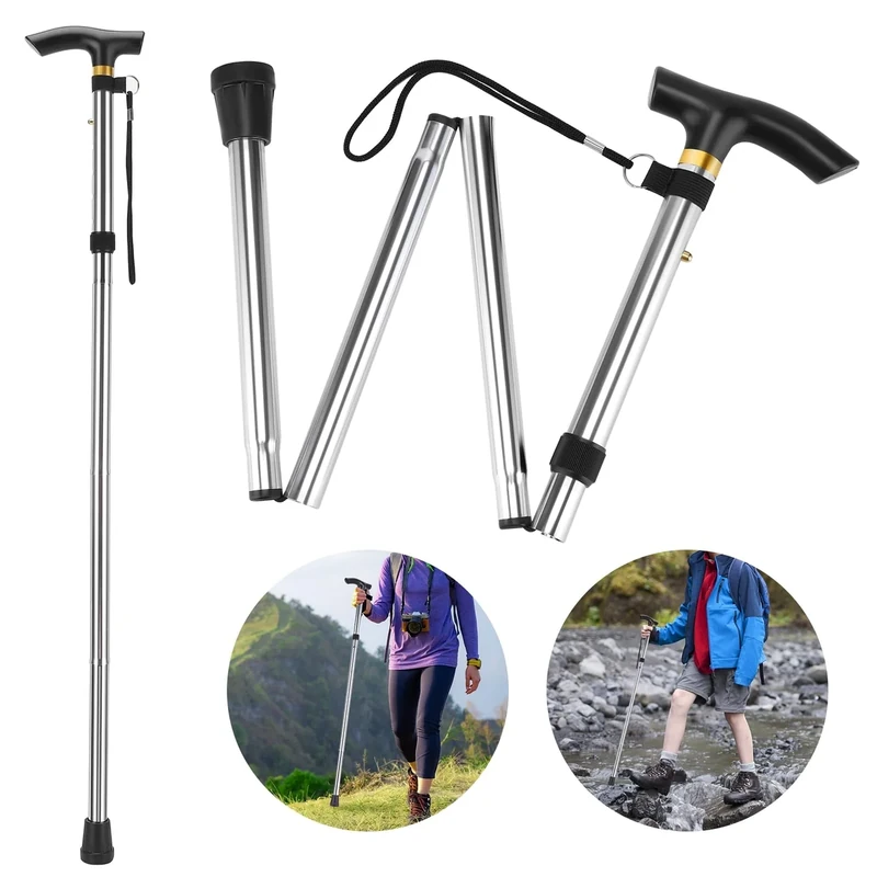 Thlevel Gehstock Faltbar Klappbar Bergstock Spazierstock Wanderstöcke Canes Höhenverstellbar rutschfest Leicht Herren Damen