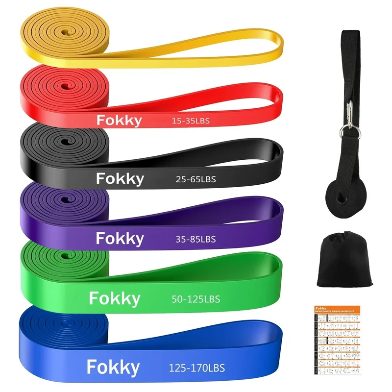 Fokky 6 Set Fitnessbänder, Resistance Bands Set mit Türanker, Tragetasche und Übungsguide, Widerstandsbänder Gymnastikband Klimmzug Bänder für Muskelaufbau/Klimmzug/Krafttraining für Männer und Frauen
