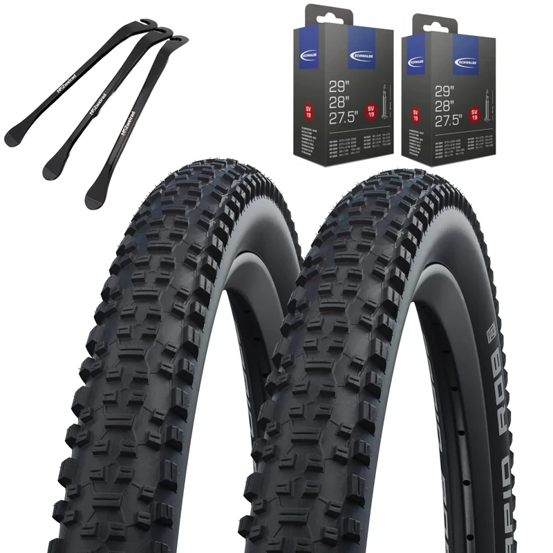 2 x Schwalbe Rapid Rob Fahrradreifen 29 x 2,10 Zoll 54-622 Schwarz Schlauch wählbar + MSZweirad Reifenheber (SV Schlauch, 29 x 2,10 Zoll (54-622))