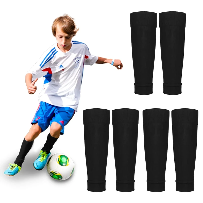 SYEYCW 3 Paar Kinder Fußball Stutzen, Schwarz Atmungsaktiv Schienbeinschoner Socken, Tubes Sportsocken, Elastische Fußballsocken Stutze, Stulpen Kinder Fußball Stutzen, für Fußballspiele Anfänger