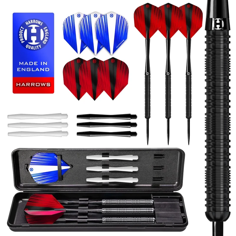 Harrows Caliber 90% Tungsten Steel Tip Darts Set I 21g bis 30g Alle Gewichte verfügbar I Riesiges 16-teiliges Bundle mit Ersatzschäften, Prime Flights & Reiseetui (23 Grams)