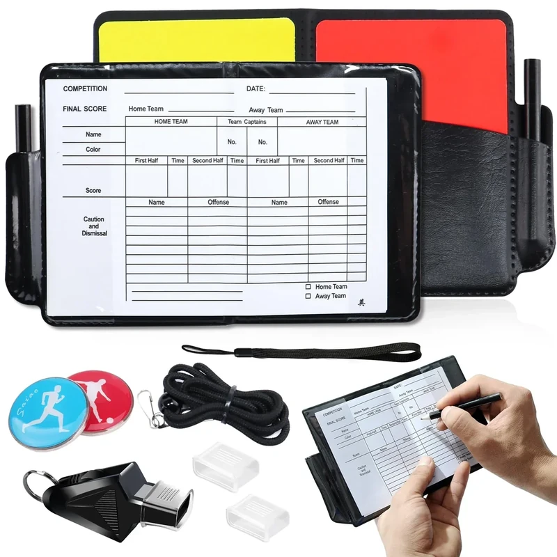 Homethrive Schiedsrichter Set, Fussball Schiedsrichter Karten Rote Gelbe Karte Schiedsrichter Pfeife Schiri Set mit Schlüsselband Doppelclip und Tasche Punktebuch für Fußballspiel Schulsport Sport