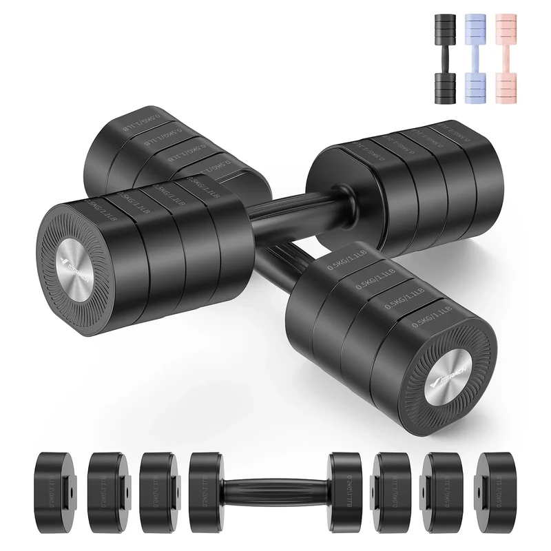 MERACH Hanteln, kurzhanteln 2er Set Verstellbar, 4 in 1 Hanteln Frauen set, 1-4KG Gewichte Verstellbare, Dumbbell für Krafttraining, Fitness, Home Gym, Geschenk - Schwarz