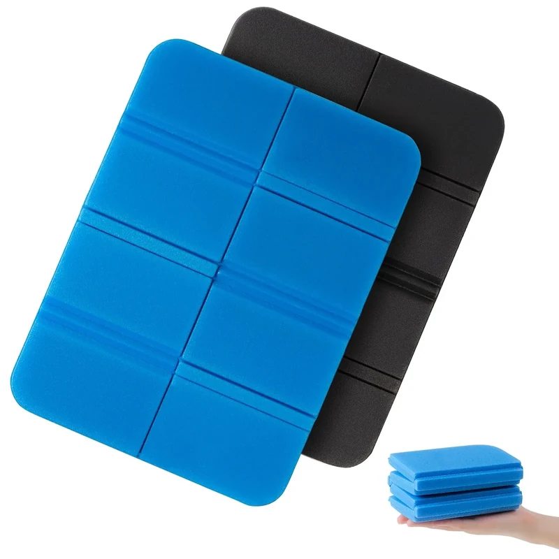 WUFANC Sitzkissen Outdoor Faltbar 2er Set, Wetterfest & Wasserdicht Thermo Sitzunterlage Outdoor Kinder,Leicht & Kompakt, für Wandern, Camping, Stadion, Picknick & Garten (Blau+Schwar)