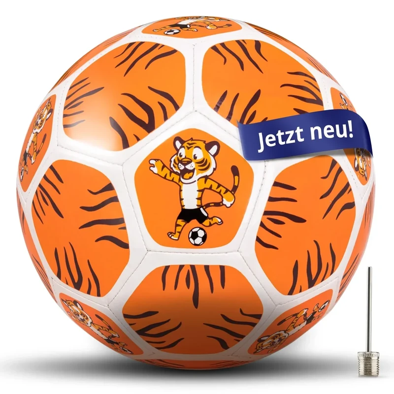 FussiStar Fussball für Kinder I Fussball Größe 3 I Leichter Bambini-Ball mit Tigermotiv I Robust I weicher Ball ab 3 o. 4 Jahren I Kindergeburtstag Gastgeschenk I Outdoor-Spielzeug I Mit Ballnadel