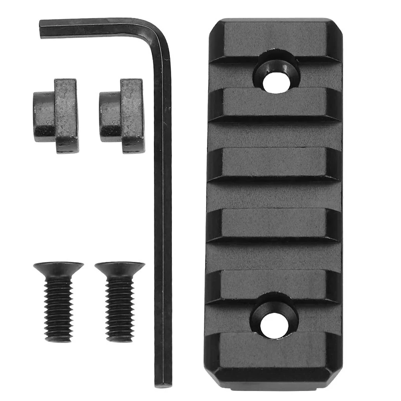 Uadme Picatinny Schiene, 5 Slots Schiene Abschnitt Picatinny Adapter Aluminium mit 2 Schrauben, 2 Nutensteinen und Einem Sechskantschlüssel, zur Montage an Handschützern, Schwarz