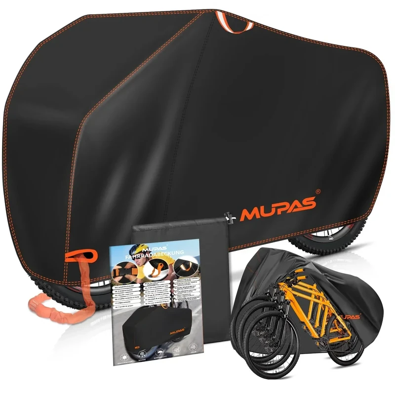 MUPAS Fahrradabdeckung Wasserdicht für 3 Fahrräder, 210D Oxford-Gewebe Wetterfeste Fahrradgarage, 220 x 120 x 110 cm Fahrradplane Outdoor, Reißfest, Staubdicht, Fahrradhülle mit Schlossführung /Beutel